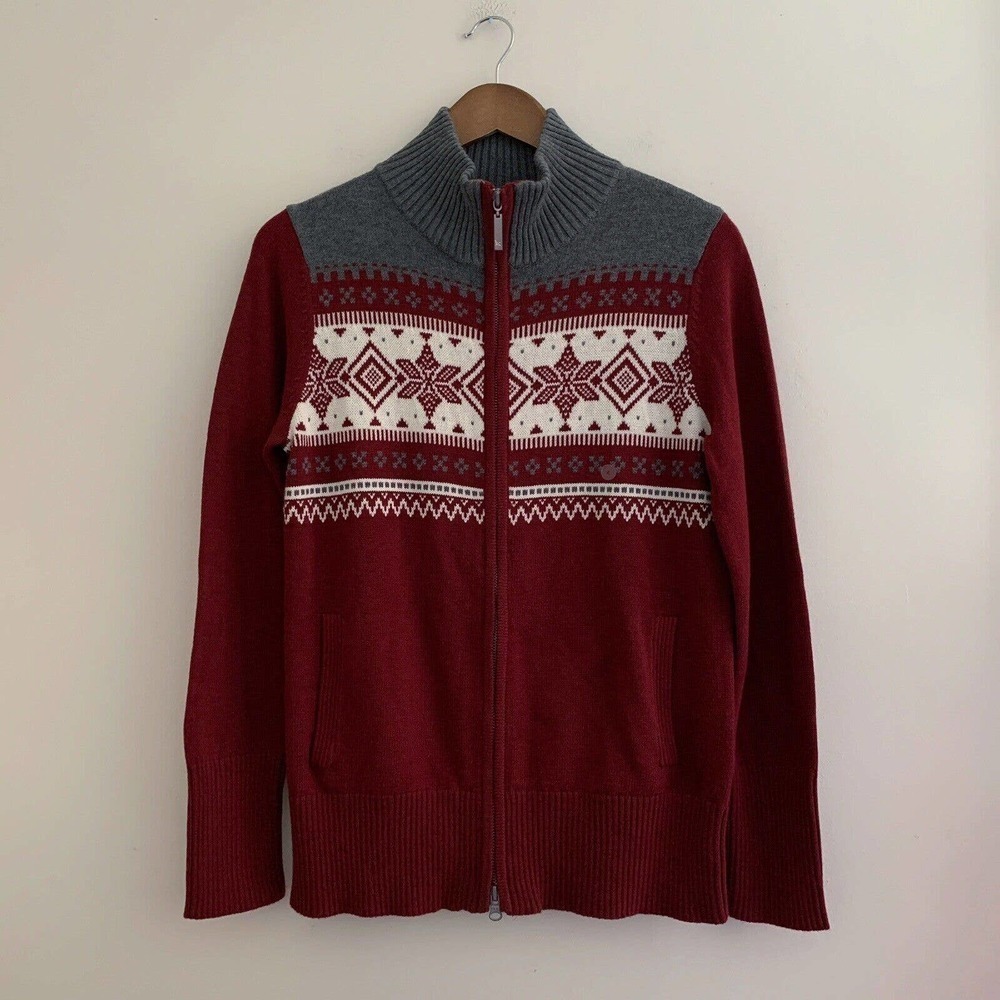 Eddie Bauer Fair Isle Zip Front Cardigan Sweater Large NEW NWOT